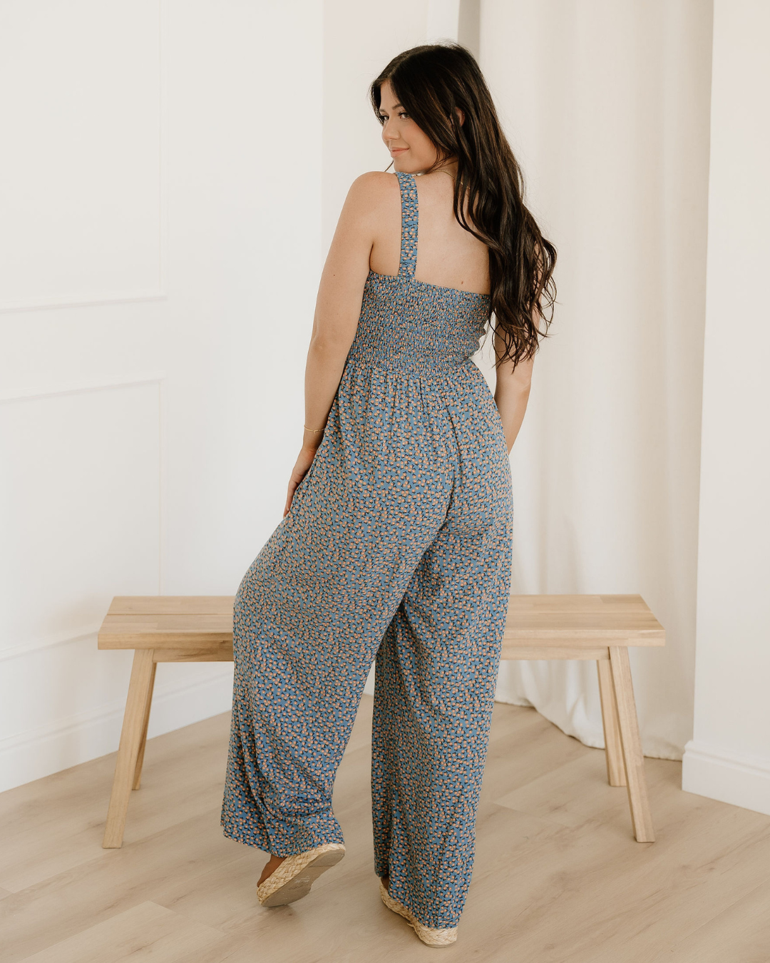 Angelica Square Neckline Stretch High Waist Jumper - Sea Green Floral
