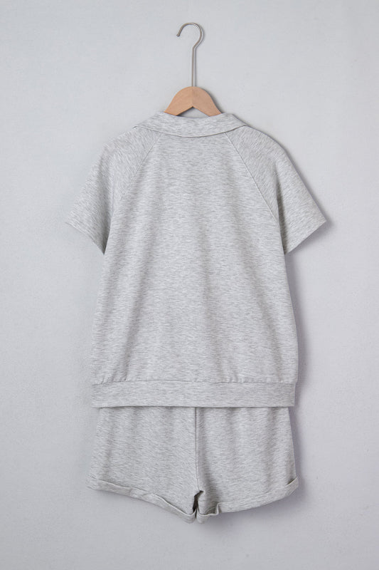 Collared V-Neck Tee & Drawstring Shorts Set