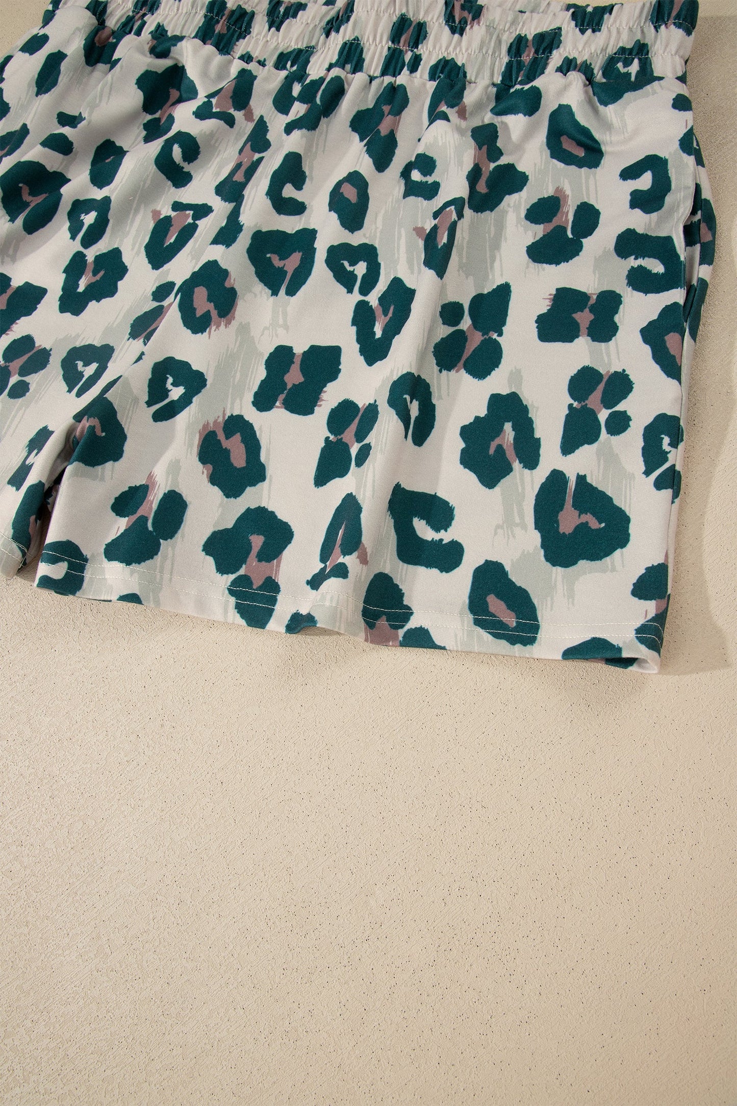 Plus Size Leopard Colorblock Top & High Waist Shorts