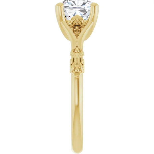 14K Yellow Gold Vintage Cushion Solitaire Ring 2CT