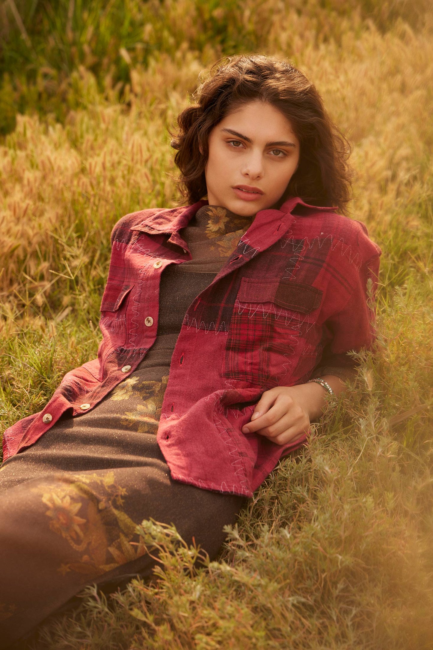 Emma Dawn Patchwork Shacket in Red