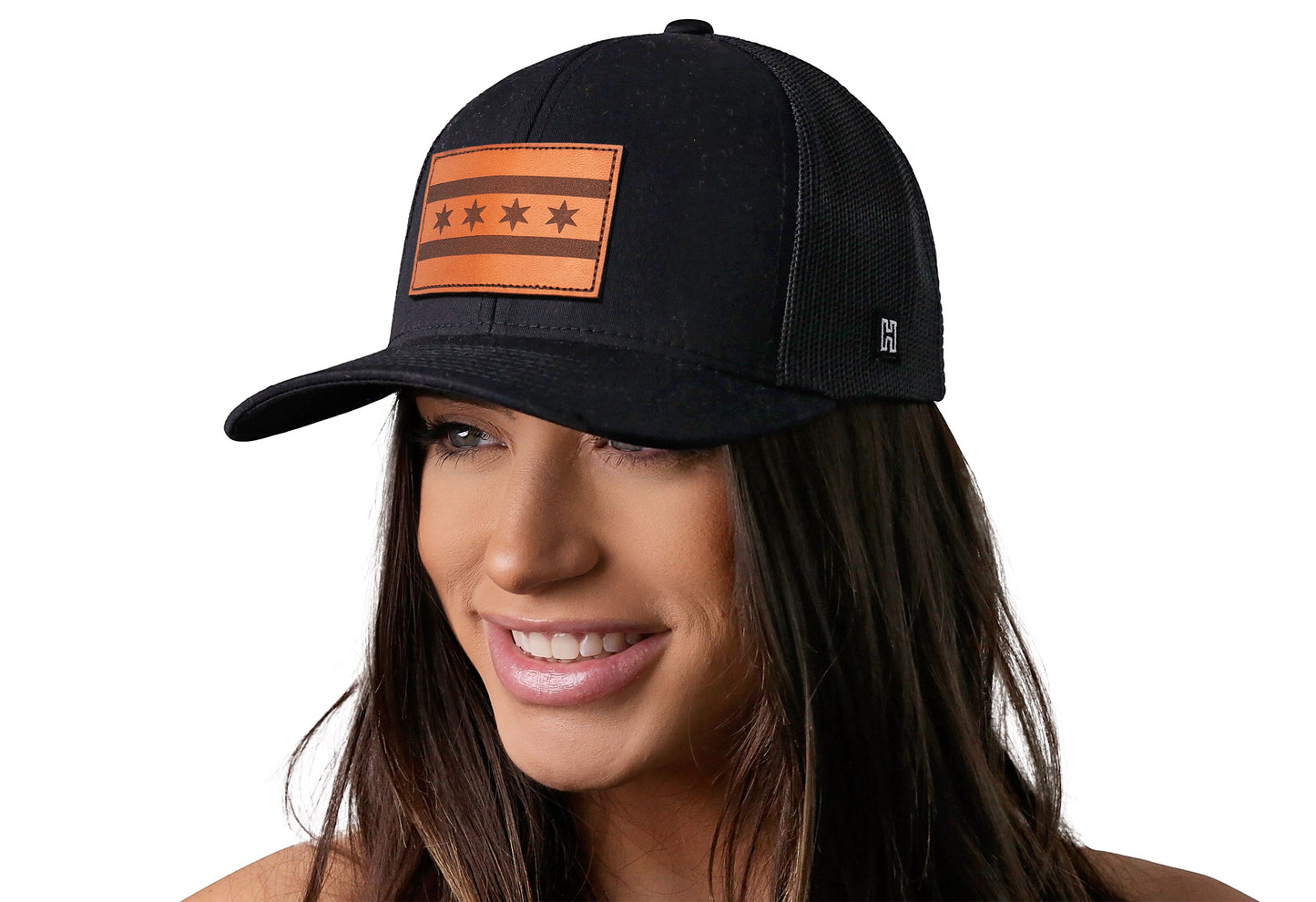 Chicago Flag Trucker Hat Leather | Black City Snapback