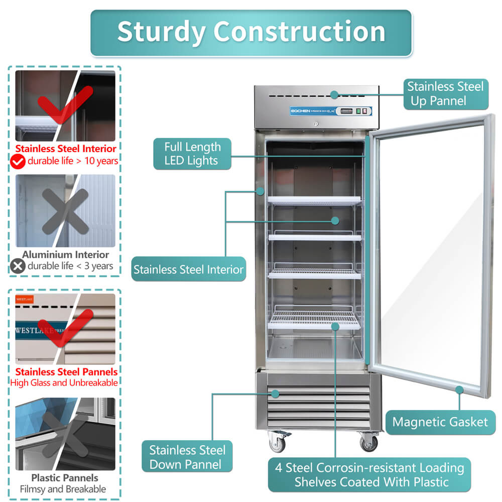 EQCHEN 27 Inch 1 Glass Door Commercial Refrigerator