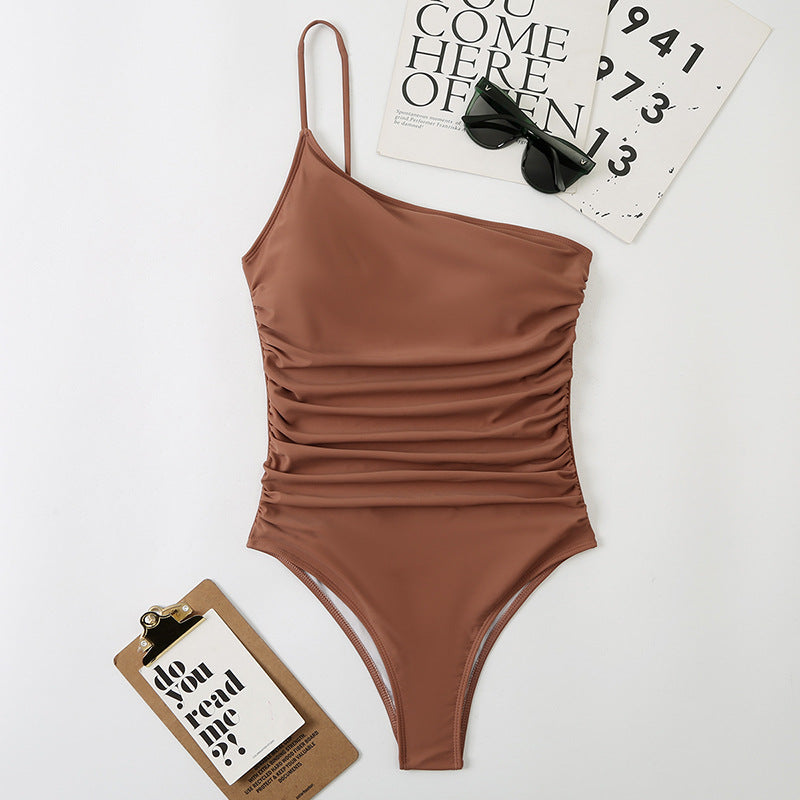 Single Shoulder Suspender Women Triangle One Piece Swimsuit Multi Color Sexy Beach Single Room Swimsuit with Shoulder Straps