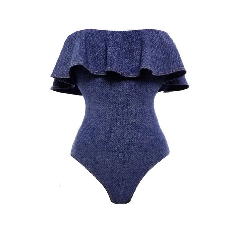 Cowboy Siamese Women Swimsuit European, French Retro Cover Belly Slimming Swimsuit Vacation Beach Dress
