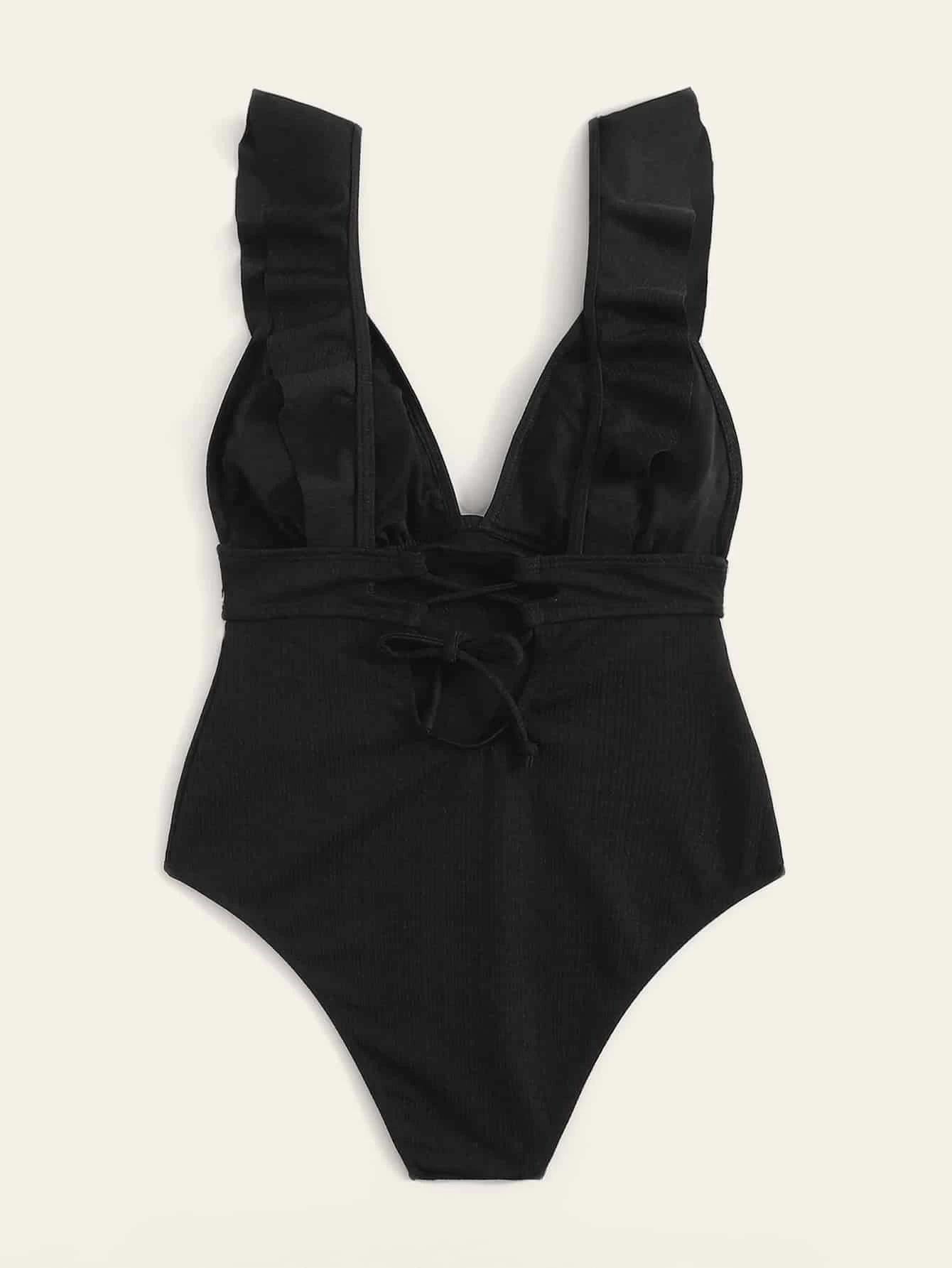 One Piece Women Swimsuit Special Fabric Backless Flying Edge Cover Belly Conservative Swimsuit Women