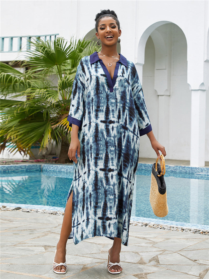 Blooming Beach Blouse Robe Vacation Sun Protection Shirt Dress Beach Cover Up