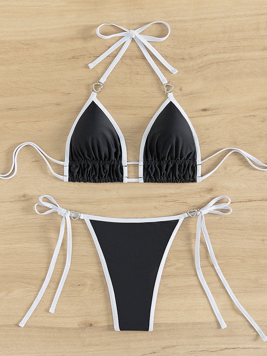 Bikini Color Matching Lace up T Back Sexy Split Bikini Swimwear Swimsuit Women