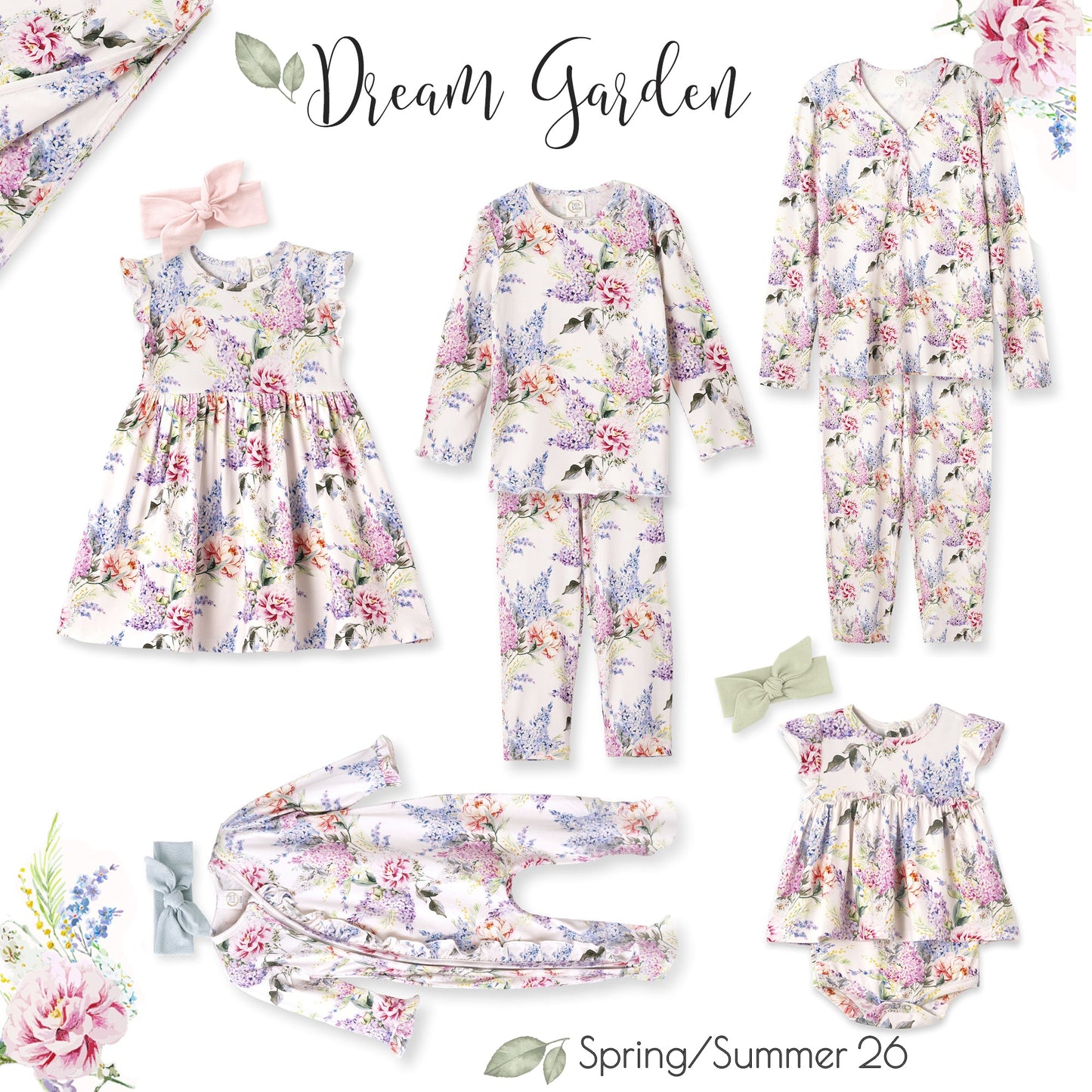 Dream Blossom Bamboo Baby Skirted Bodysuit-Watercolor Floral