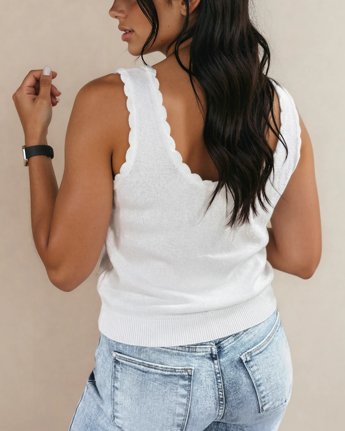 Kahlani Retro Floral Print Scalloped Square Neck Knit Sweater Vest