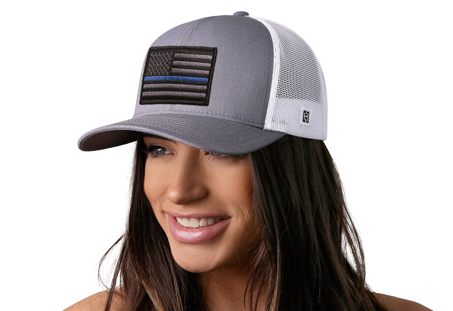 Thin Blue Line Trucker Hat | Gray-White Police Tactical Snapback