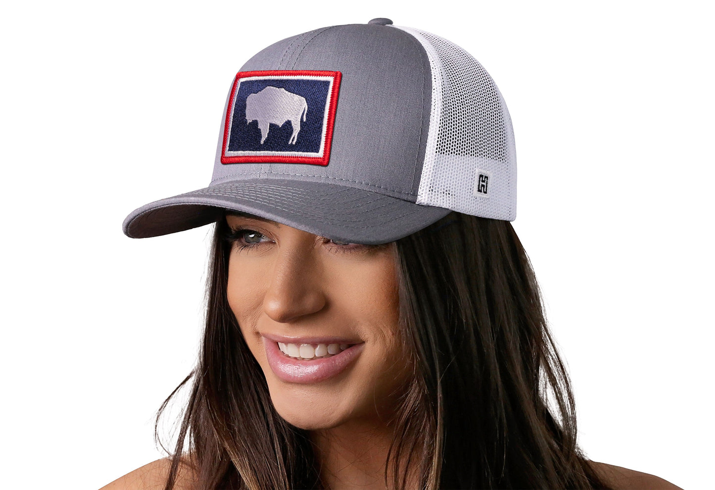 Wyoming Flag Trucker Hat | Gray-White WY Snapback