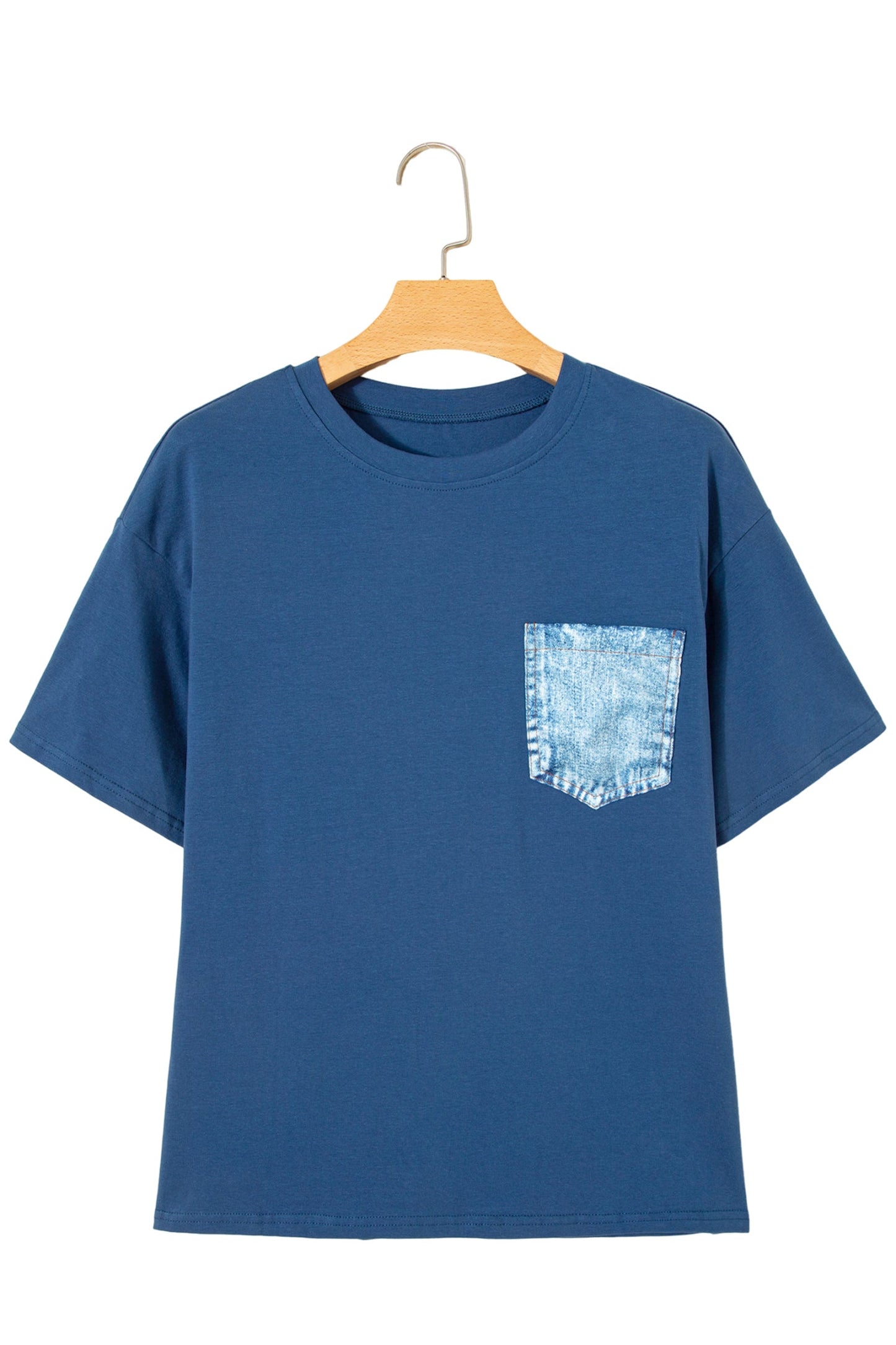 Colorblock Chest Pocket Patch Short Sleeve Top