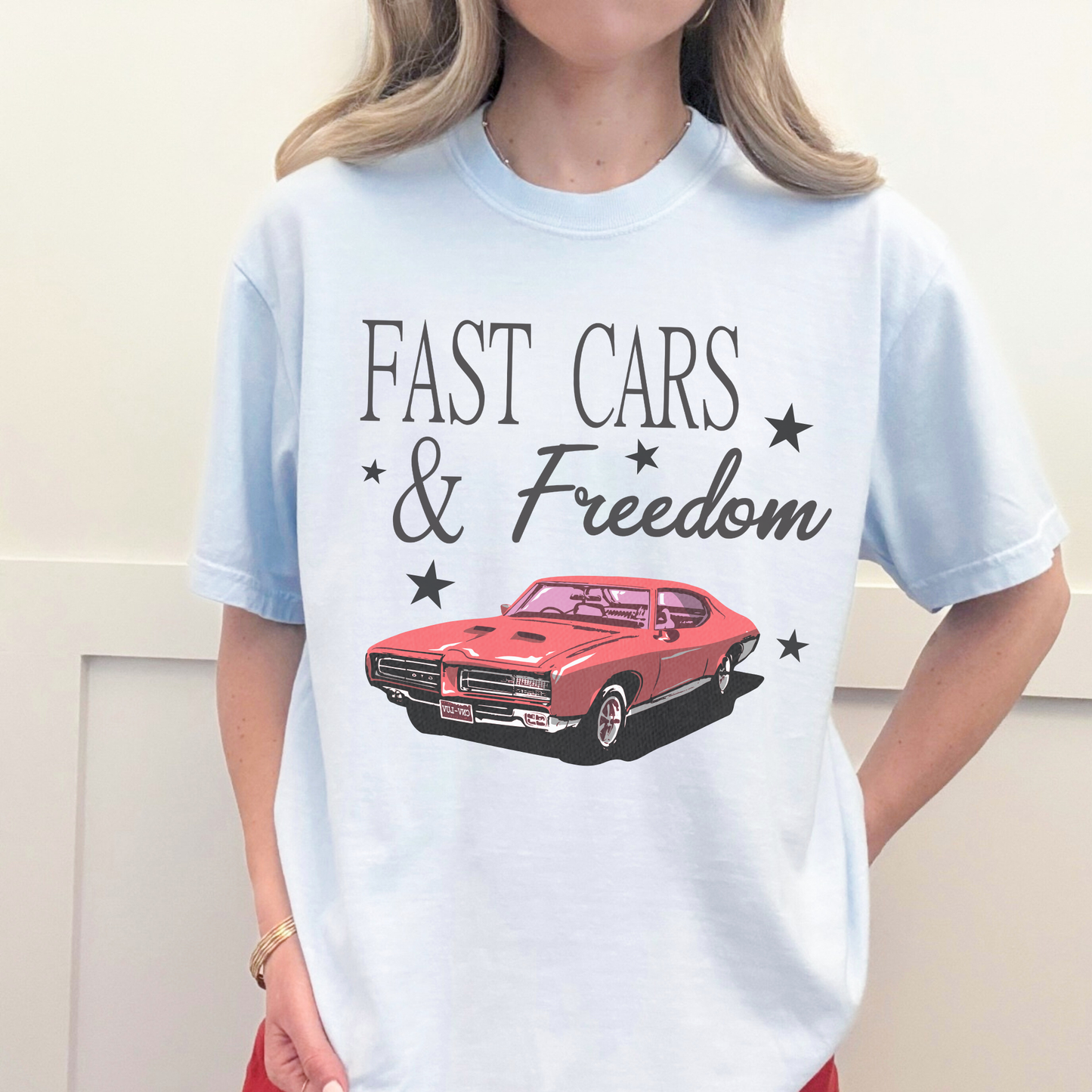 Fast Cars & Freedom Graphic Tee β Vintage Americana Muscle Car Shirt