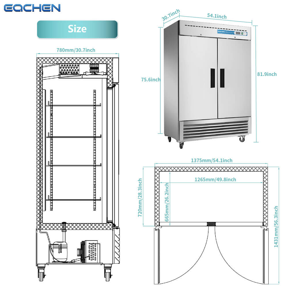 EQCHEN 54 Inch 2 Door Commercial Refrigerator