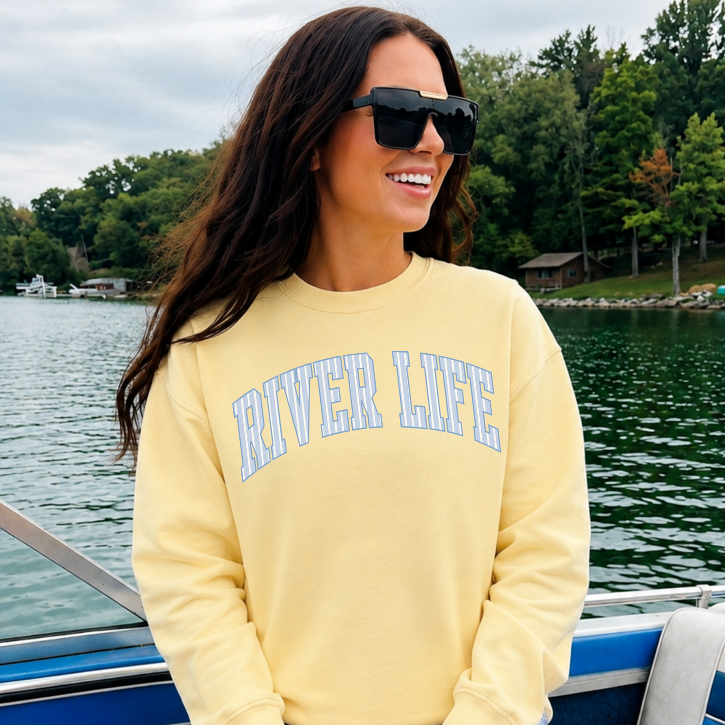 River Life Sweatshirt – Yellow Graphic Crewneck