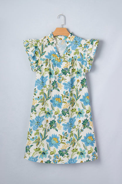 Floral Ruffle Short Sleeve V-Neck Mini Dress