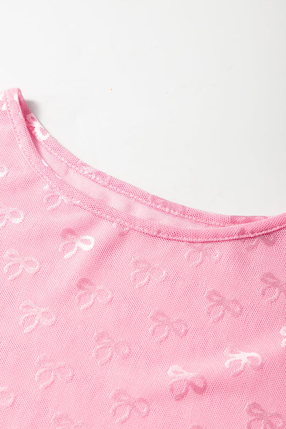 Bow Mesh Long Sleeve Top