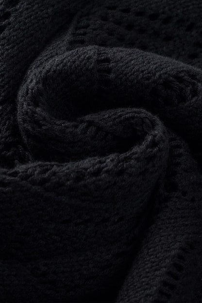 Solid Openwork Knit Button-Up Cardigan