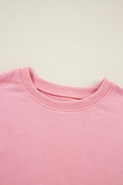 Solid Drop Shoulder Crewneck Pullover Sweatshirt