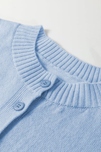 Solid 3/4 Sleeve Boxy Button-Down Cardigan