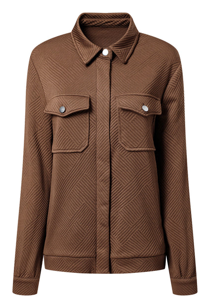 Solid Flap Pocket Shirt Collar Zip Up Jacket