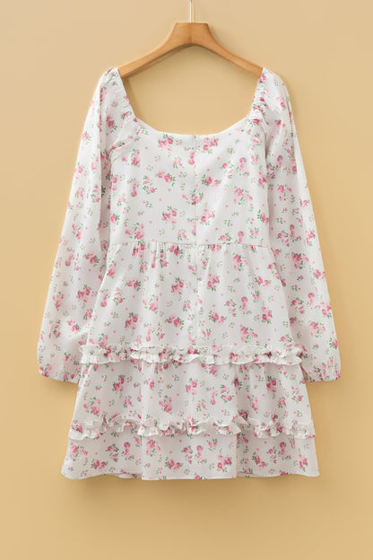 Floral Long Sleeve Ruffle Flared Mini Dress