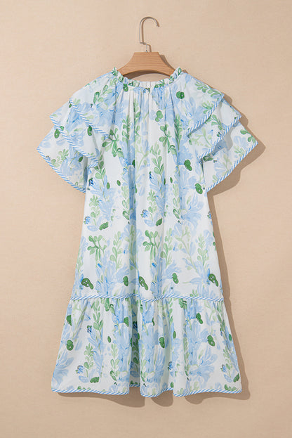Floral V-Neck Layered Short Sleeve Mini Dress
