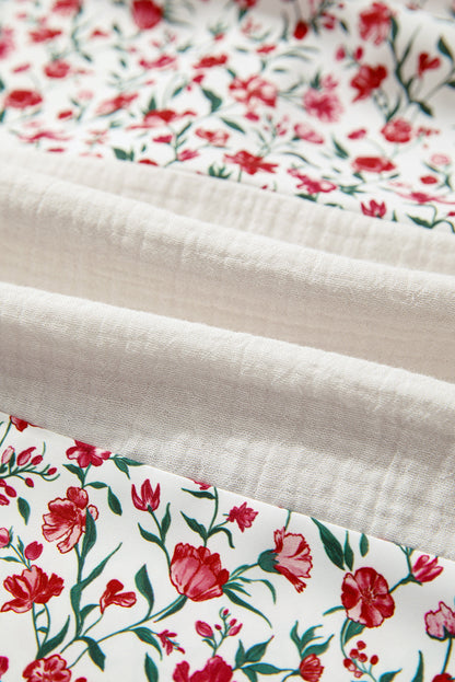 Floral Gauze Patchwork 3/4 Sleeve Blouse