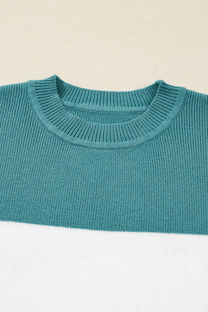 Colorblock Ribbed Knit Long Sleeve Sweater