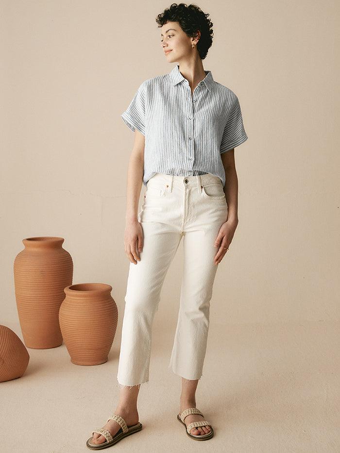 100% Linen Striped Classic Button-Front Shirt HUNTER