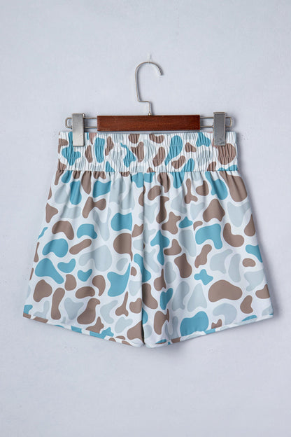 Camo Shirred High Waist Athleisure Shorts