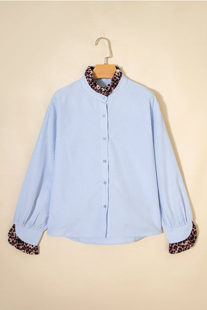 Stripe Patchwork Leopard Ruffle Long Sleeve Shirt