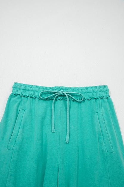 Solid Drawstring Elastic Waist Raw Hem Pants