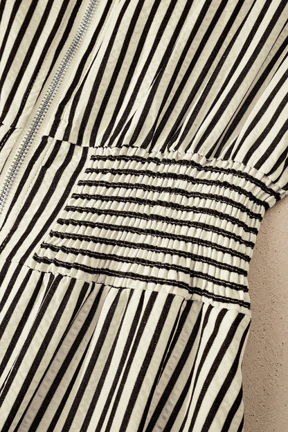 Stripe V-Neck Zip Front Midi Dress