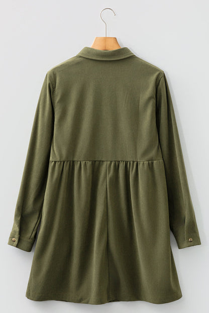 Solid Corduroy Half-Button Collared Mini Dress