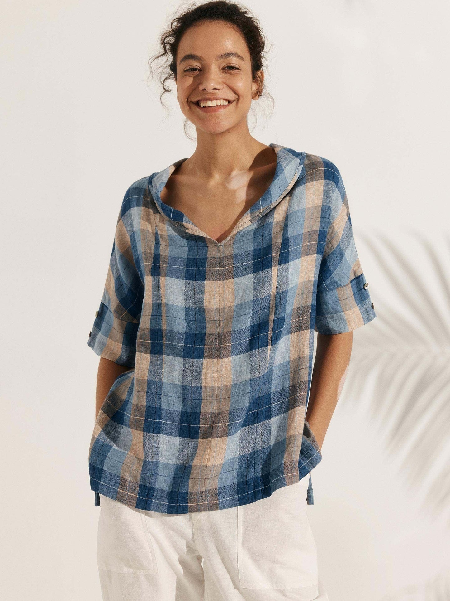 Linen V Neck Short Sleeve Shirt SIERRA