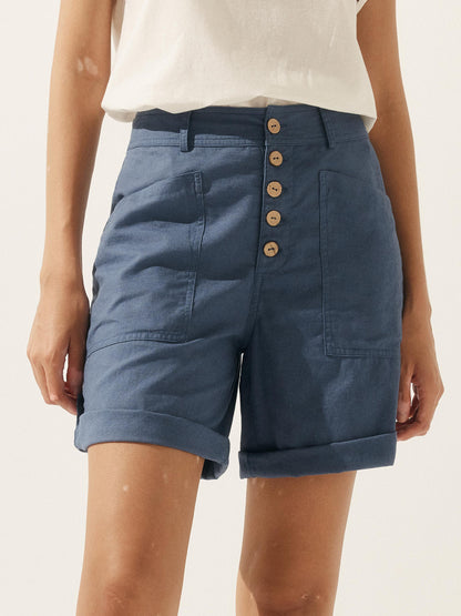 Linen Button-Fly Quarter Shorts LUCY
