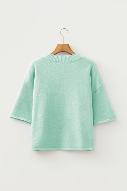 Solid 3/4 Sleeve Boxy Button-Down Cardigan