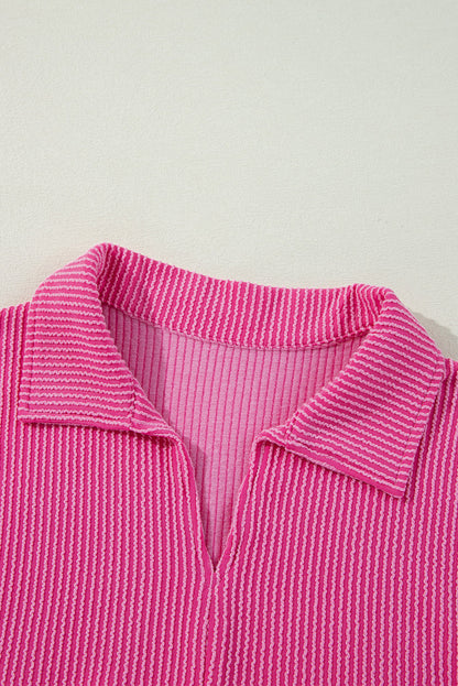 Corded V-Neck Bubble Sleeve Babydoll Blouse