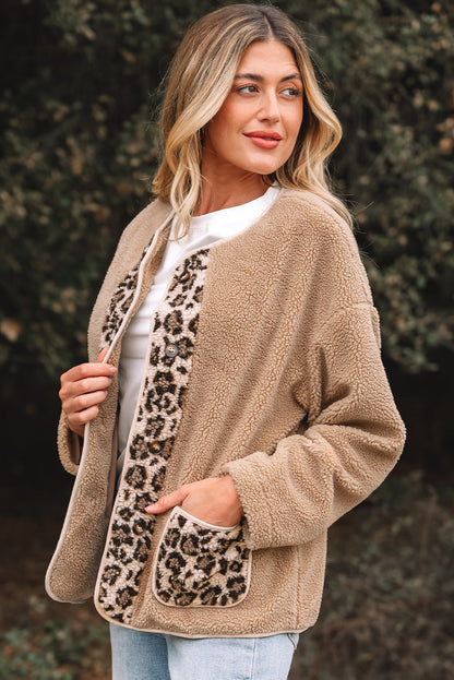 Leopard Plush Pocketed Jacket