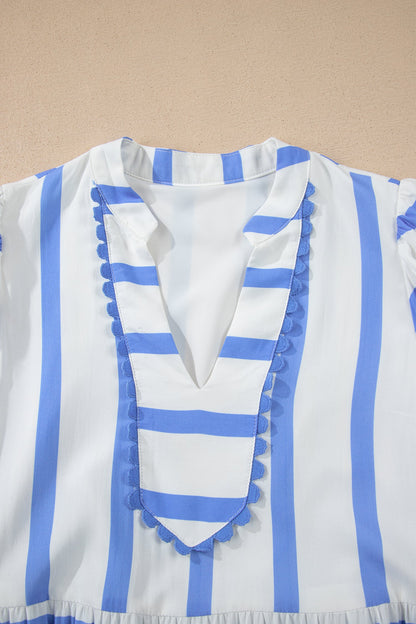 Stripe Ricrac Trim Short Sleeve Midi Dress
