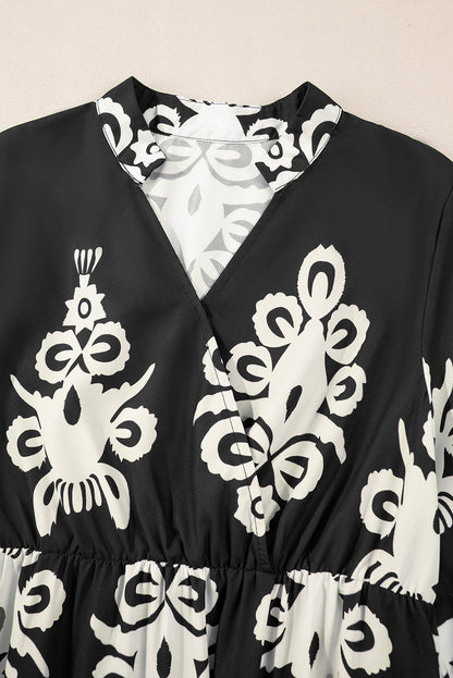 Western Geometric 3/4 Sleeve Midi Dress