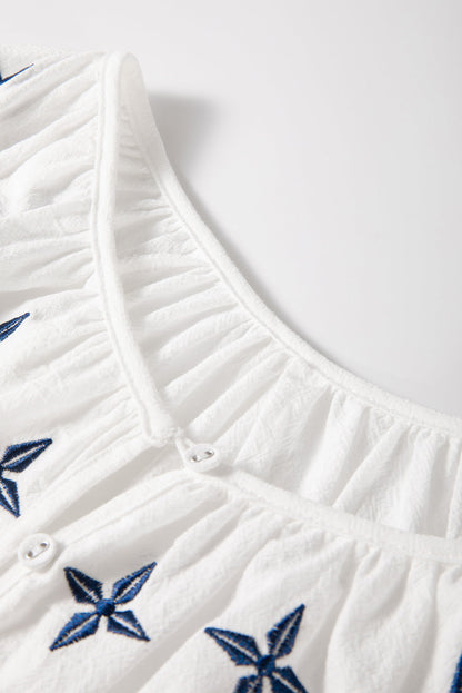 Geometric Embroidered Long Sleeve Blouse