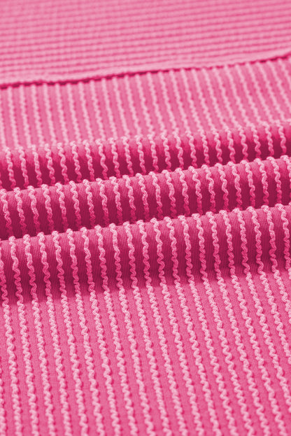 Solid Corded Knit Mock Neck T-Shirt