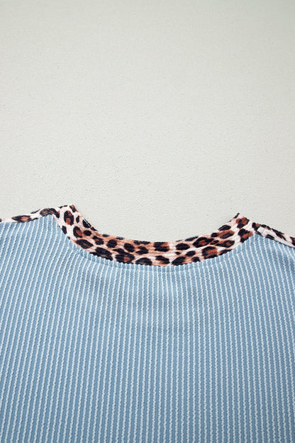 Leopard Trim Corded Top & Shorts Set