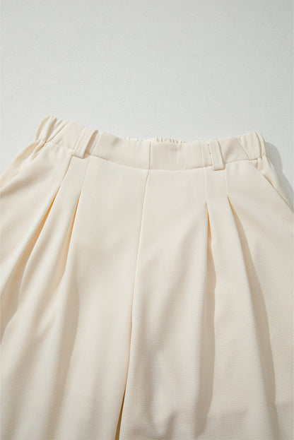 Solid Textured Elastic Waist Wide Leg Pants