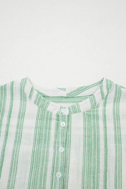 Stripe Half Buttoned Short Sleeve Blouse