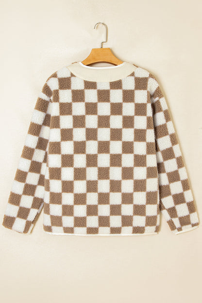 Checker Sherpa Button Front Chunky Jacket
