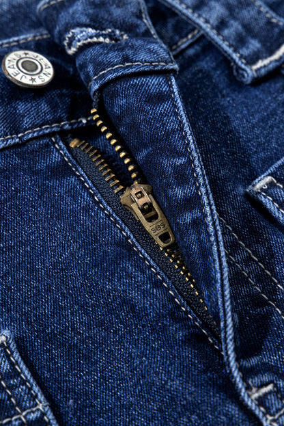 Denim Patch Pocket Wide Leg Jeans